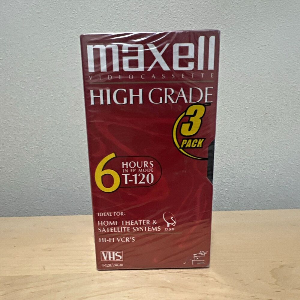 Maxell High Grade T-120 VHS Recordable Blank Video Tape 6 Hr EP 3PK HG-T120